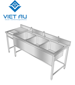 CHẬU RỬA 3 HỘC CÓ LỖ XẢ RÁC BÊN TRÁI