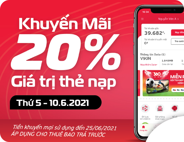 Viettel khuyến mãi 20% giá trị thẻ nạp cho toàn bộ thuê bao trả trước vào ngày 10/6